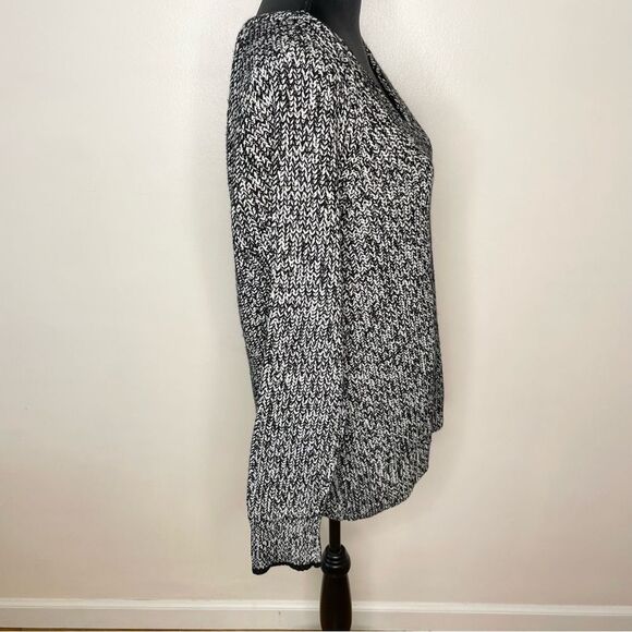 Rag & Bone Sweater Karen Chunky Knit V Neck Wool Blend Black White Size Medium - Picture 4 of 10